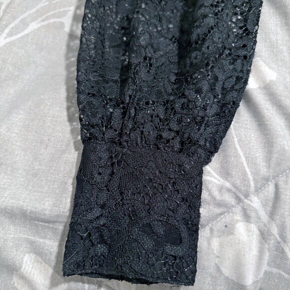 NWT Farm Rio Black Lace Long Sleeve Blouse Top, Sz XS with rosette button detail - Picture 6 of 7